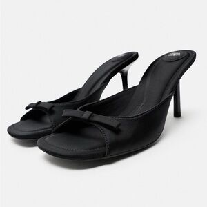 Zara black sandal heel mules with bow. EU 38